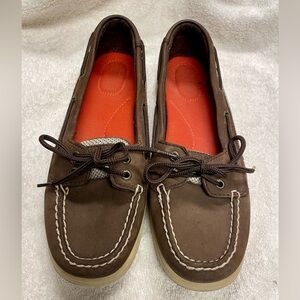 Womens Sperry Top Sider Brown And Tan Leather Boat Shoes Size 8.5M